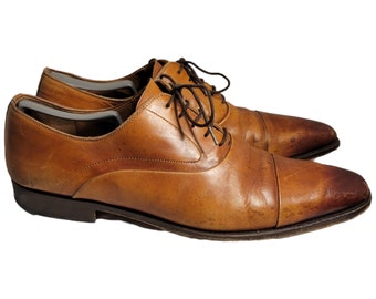 Magnanni Men s Saffron Oxford Size 12M Cap Toe Dress Shoe Tan Brown Leather Etsy