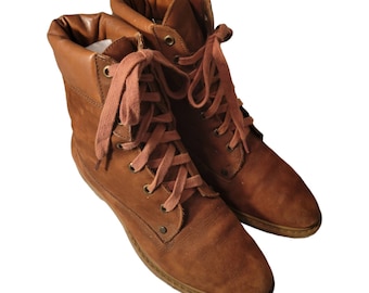 Dolcis 90's Vintage Leather Lace Up High Top Ankle boots Camel Brown Size 8/Hiking Walking Boots