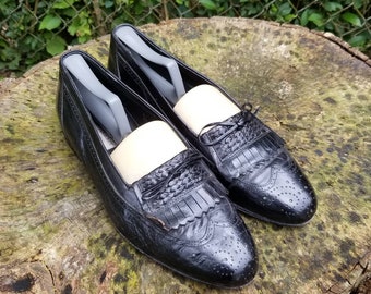 Stanley Blacker Black Leather Tassel Kiltie Loafer Men's Dress Shoes Size 9.5