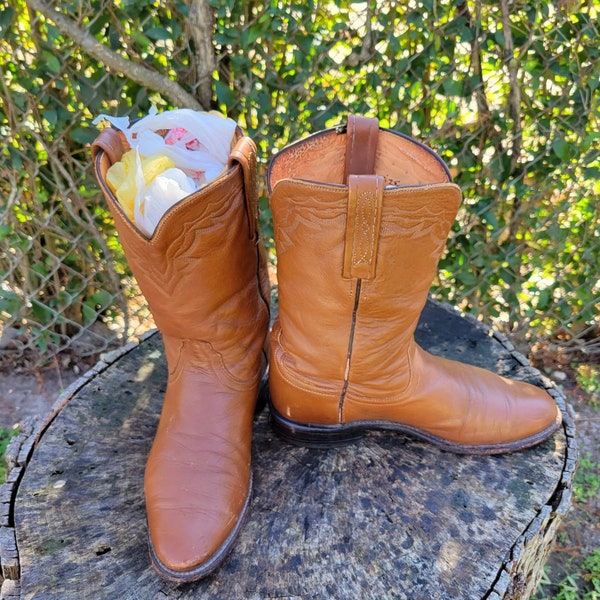 Men’s Lucchese 2000 Western Cowboy Roper Brown Leather Boots Size 7.5 D/Vintage Designer Cowboy Boots