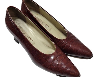 Paloma dames 9.5 AA klassieke pumps cognacbruin leer vintage Italië puntige teen hakken