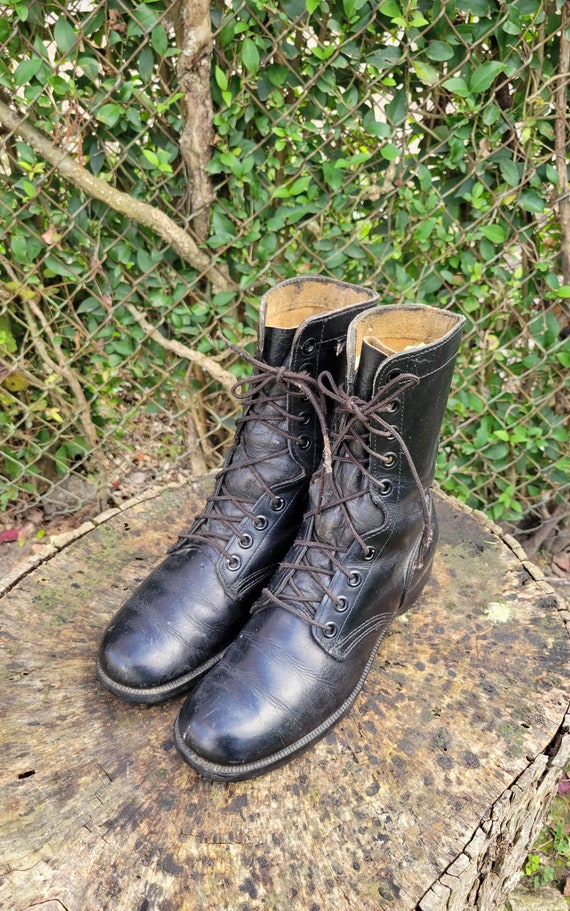Vintage Men Black Combat Boots Size 9 