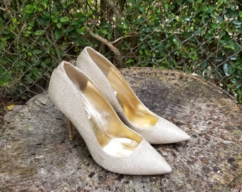 Vintage DUNE LONDON Gold Beaming Di Glitter Courts Pumps