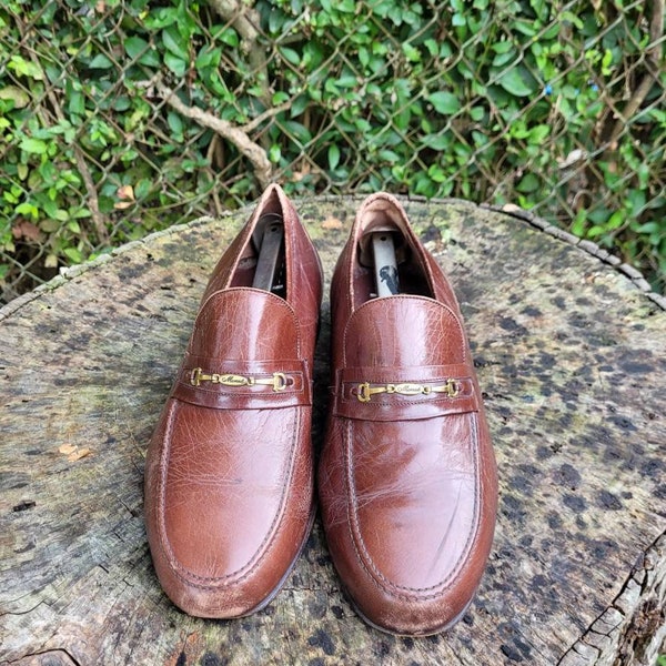 Vintage Monzo Genuine Leather Loafers/Mens Loafers Slip On/Size 40EU/ 7 US/Brown Dress Shoes/Men Dress Shoes