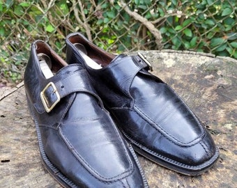 Vintage Black Leather Buckle Dress Shoes - Italian Made Men's Size US 9