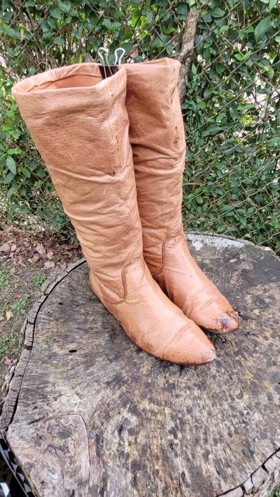 Women Vintage Leather Brown Slouch Boots by Steve Madden Size 8