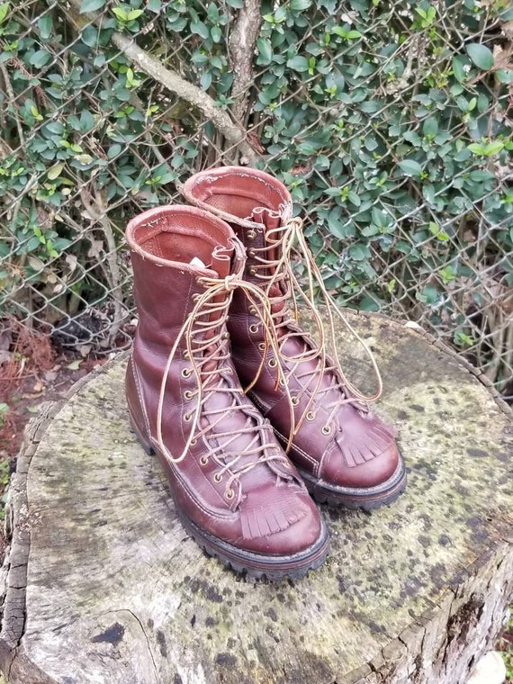 Vintage Combat Boots/ Brown Lace Up Leather Boots