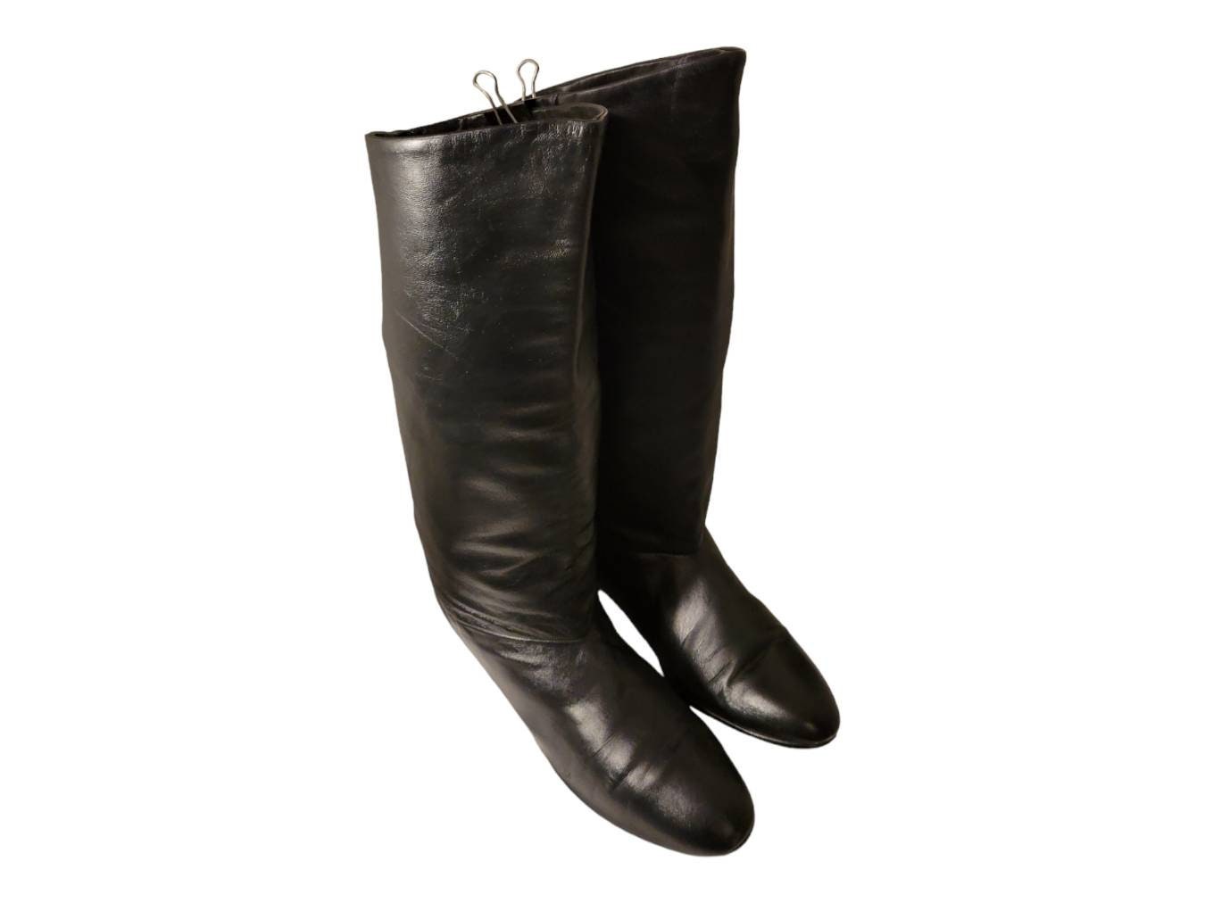 Bottes D’équitation Vintage Femme 7 – Cuir Noir à Enfiler – Style Cavalière Lacets Cheville
