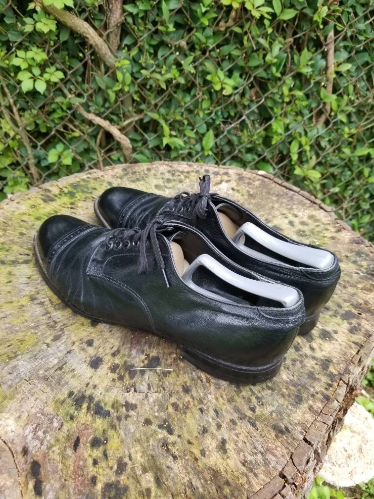 Vintage STACY ADAMS Black Leather Cap Toe Dress Shoes (sz 9  display picture 1