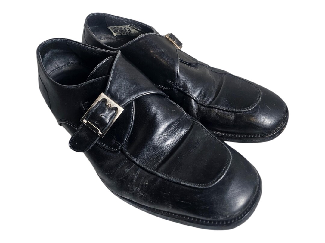 Bally Monk Strap Fine Leather Hand Sewn Shoe Size 10.5 Vintage BALLY Orano Monk Strap Dress Shoes, Black Leather  main image 4