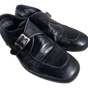 MENS BALLY ORANO Monk Strap Dress Shoes Size 10 D Black Leather/Made In Italy