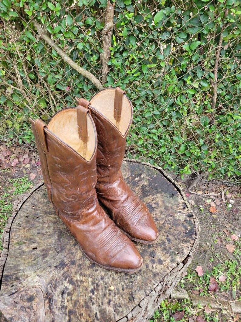 Men Vintage Brown Leather Cowboy Boots by Dan Post Size 11 Etsy