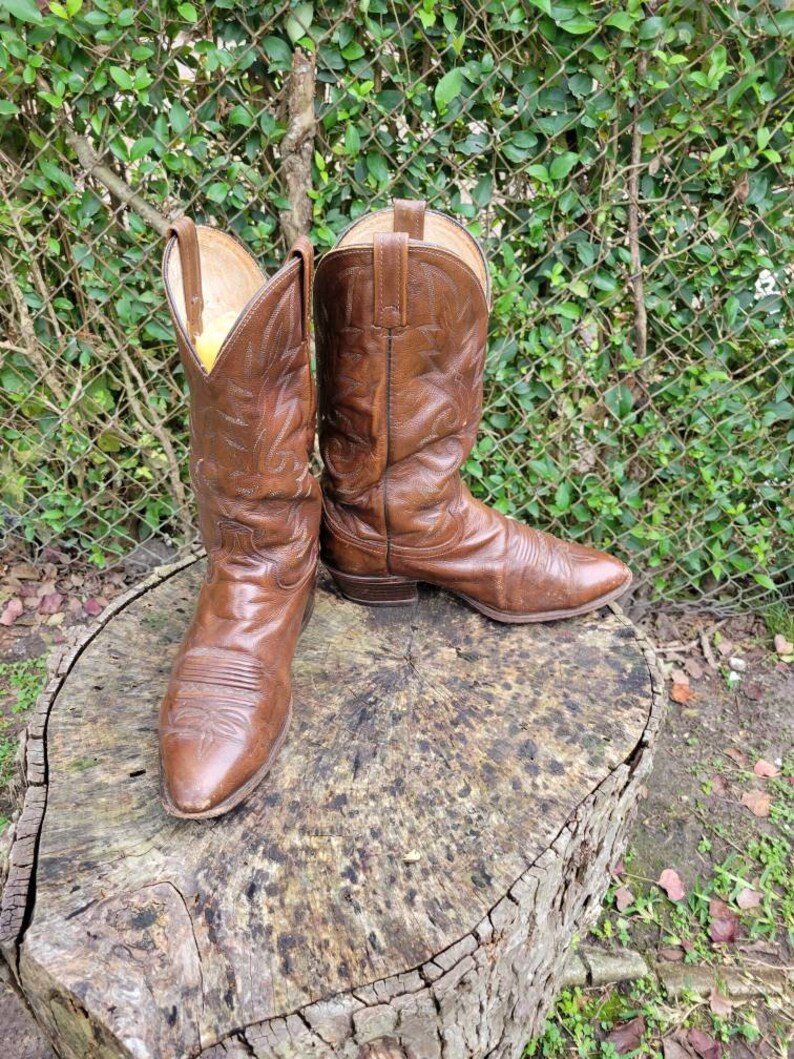 Men Vintage Brown Leather Cowboy Boots by Dan Post Size 11 Etsy