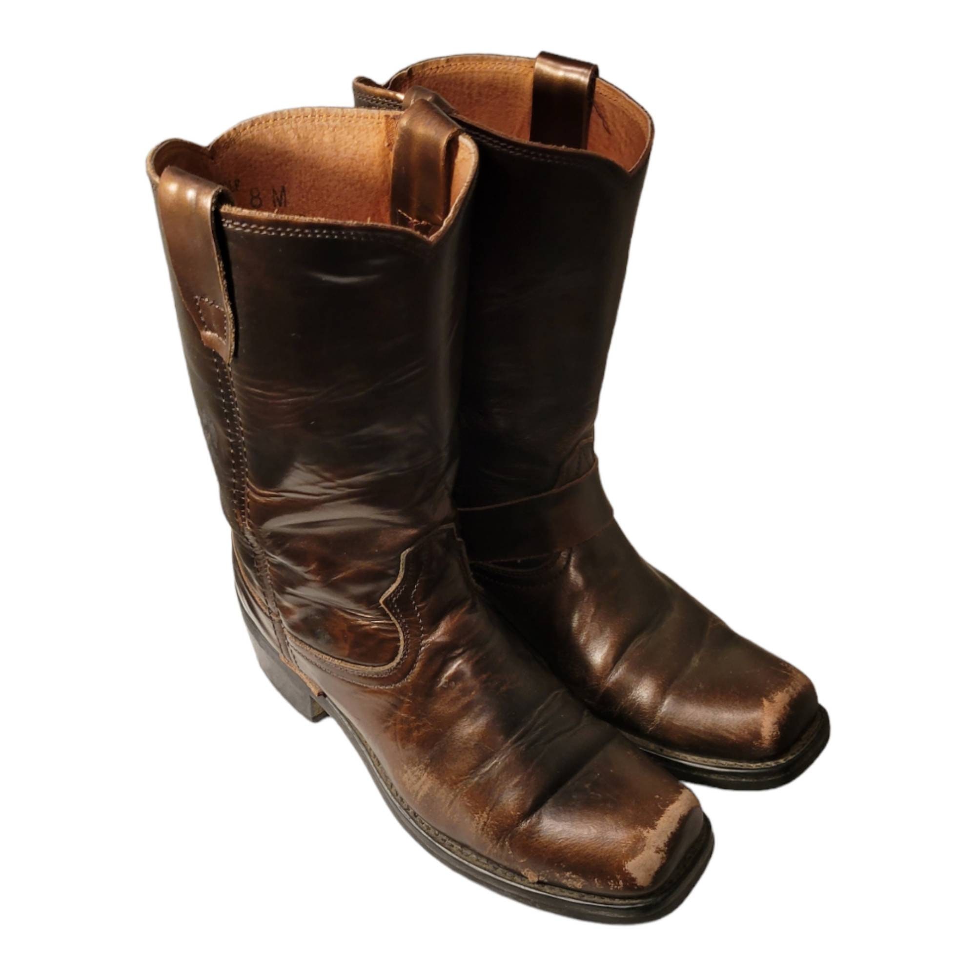 Vintage Road Wolf Biker Boots: Metallic Brown Leather 