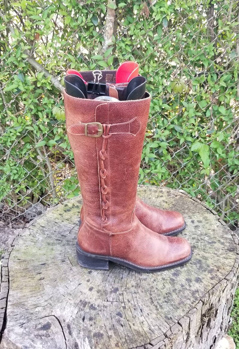 Vintage Genuine Leather Riding Boots For WomenTall Leather Boots Western Style From The 90s