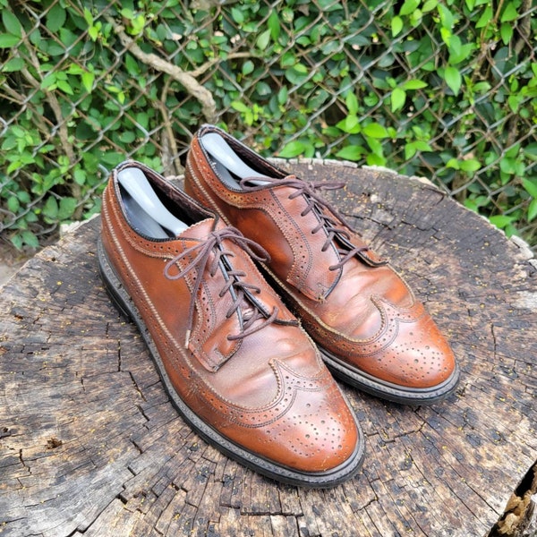 Florsheim Imperial 9.5 D Oxford Kenmoor Long Wingtip  Cognac Vintage Derby 57862