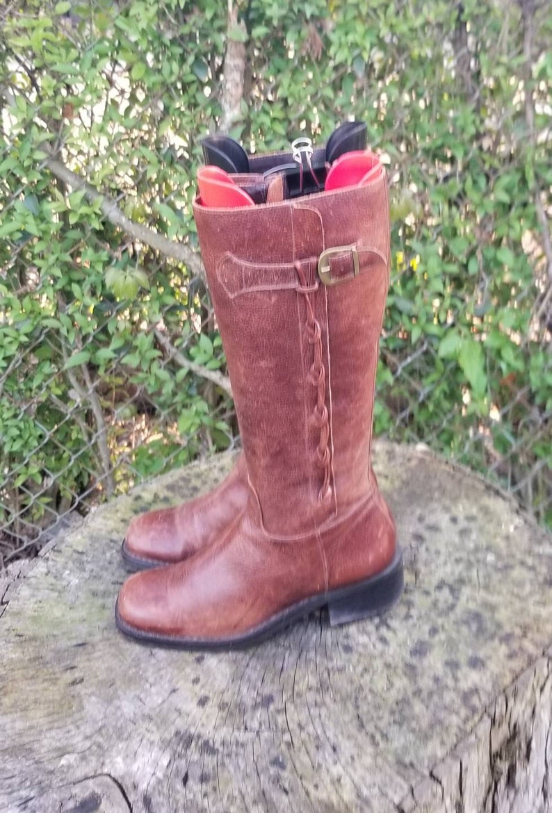 Vintage Genuine Leather Riding Boots For WomenTall Leather Boots Western Style From The 90s