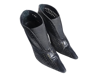 Botines BCBG MAXAZRIA de piel negra con parte trasera de malla y encaje, talla 37 US 7B