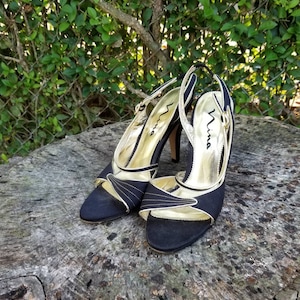 Black Satin And Gold Dress Shoe By Nina Size 6