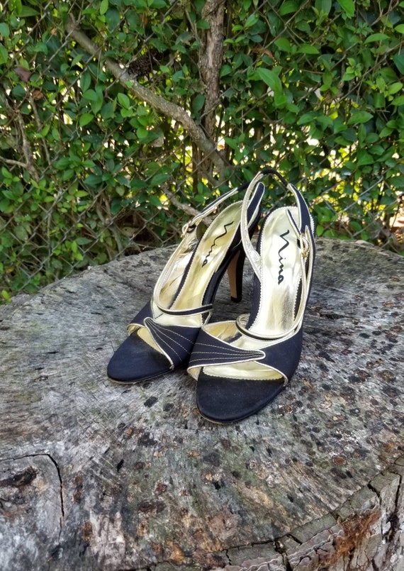 Black Satin And Gold Dress Shoe By Nina