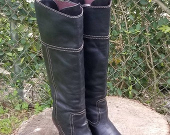 Vintage Tall Leather Pull On Slouchy Boots/ Vintage 90&#39;s  Boots/Western Style Boots Size 7.5