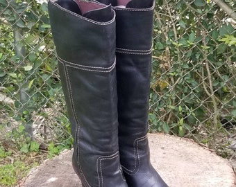 Vintage Tall Leather Pull On Slouchy Boots/ Vintage 90's  Boots/Western Style Boots Size 7.5