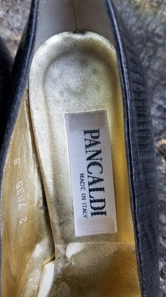 PANCALDI Italy Black Reptile Leather Classic Pumps ..… Gem