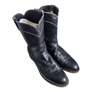 Larry Mahan Men's 9.5 D Black Exotic Leather Smooth Ostrich Ropers Cowboy Boots