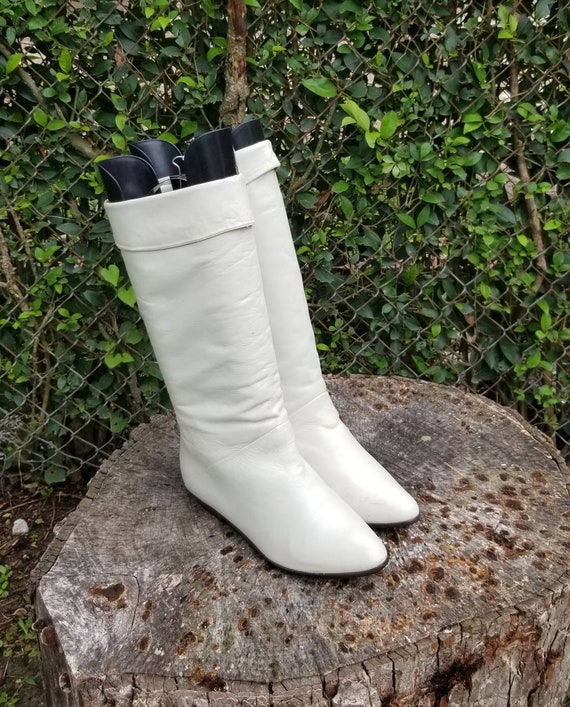Size 7.5 Vintage Mid Calf White Genuine Leather Ri