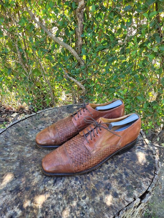 Men Vintage Leather Woven Detail Dress Shoes By J… - image 2