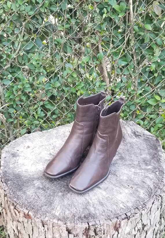Sz 8.5 Vintage Ankle Boots/Genuine Leather Zipper