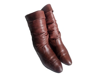 Dexter Slouch Fold Over Brown Leather Pull On Boots Women's Size 6.5N