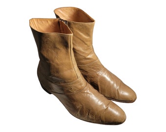 Vintage Stacy Adams Men's Brown Leather Almond Toe Side Zip Boots, 13.