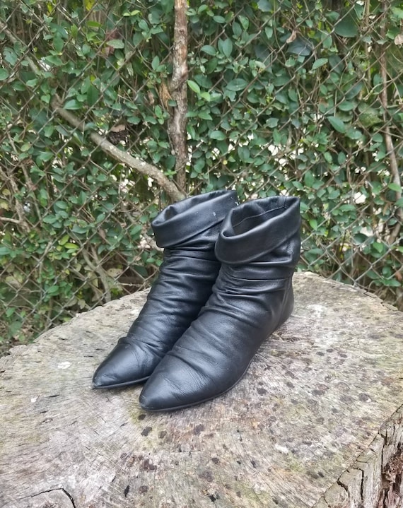 80s Genuine Leather Booties Women Ankle Boots Salamander Size 39 Boots Black Leather Boots With Faux Fur Vintage Flat Ankle Booties
