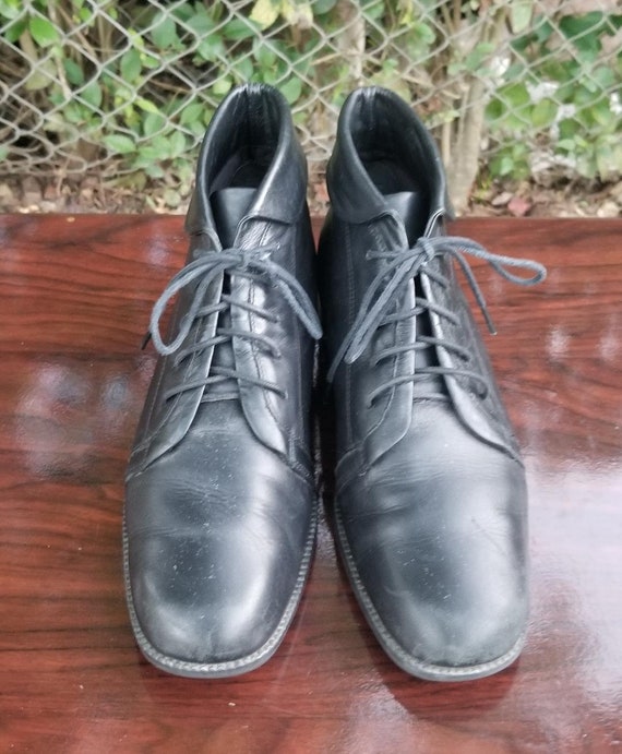 S Z 8 Black Ankle Boots By Club Creek Vintage Lace Up Rubber Etsy