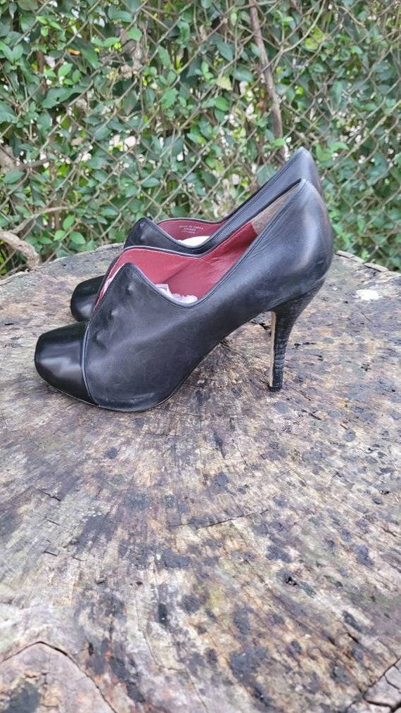 Vintage Women Black Leather Slip On High Heel Sho… - image 5