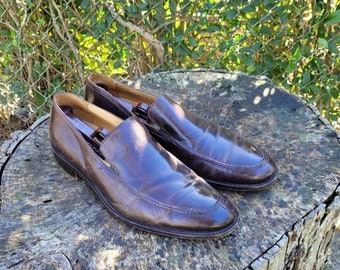 Mocasines vintage de cuero marrón MERCANTI FIORENTINI, talla 12, zapatos de vestir para hombre hechos en Italia.