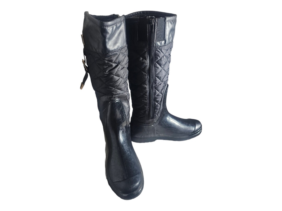 Henry Ferrera Quilted Rain Boots: Black Knee High, Size