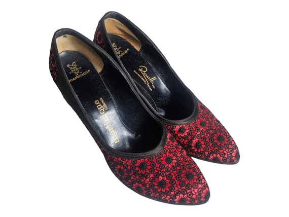 MARTINIQUE Custom Made Red and Black Fabric Pumps… - image 1