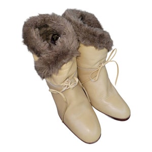 Vintage Italian Made Ankle Booties/Faux Fur Lace Up Boots Size 7