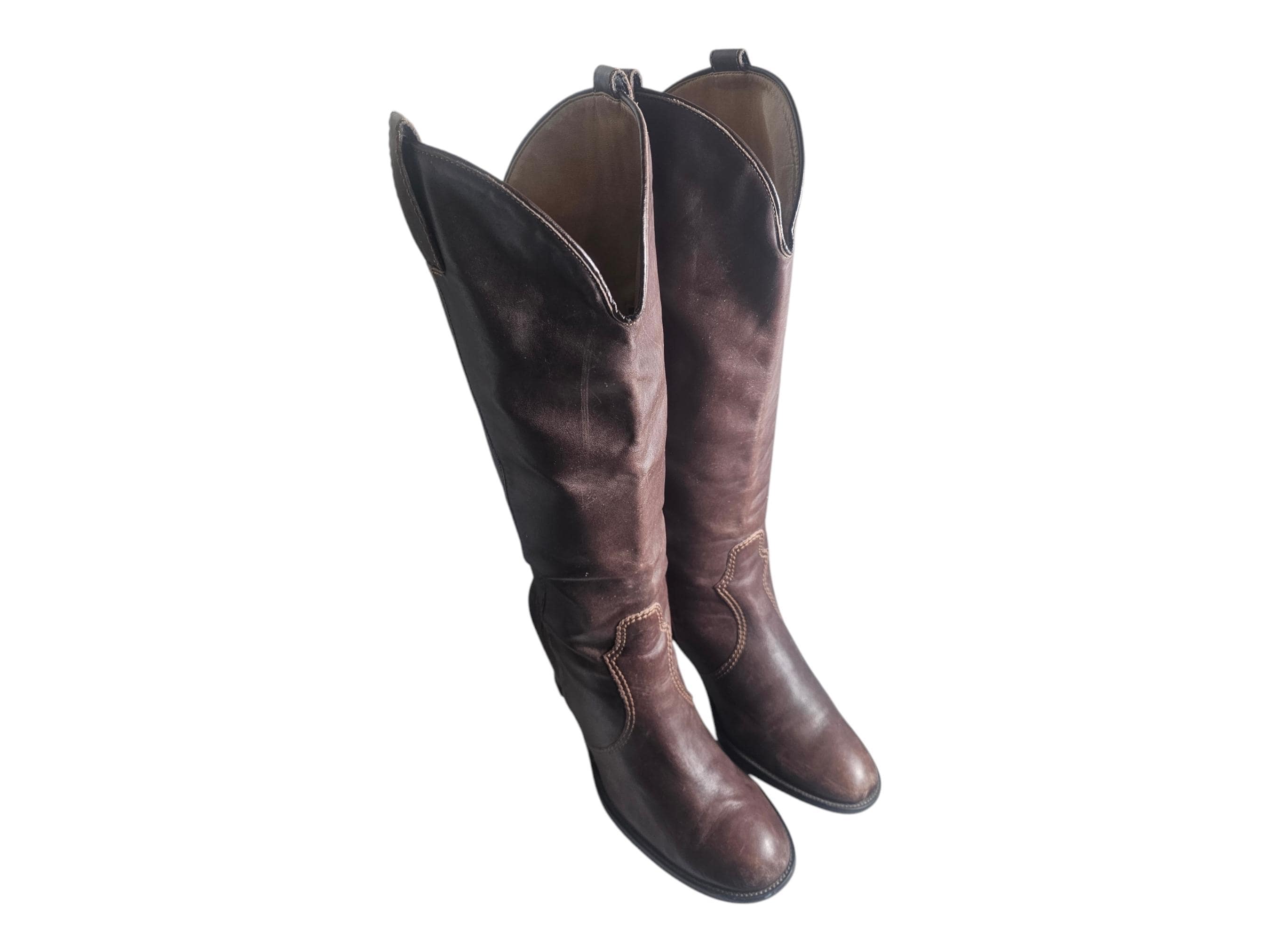 Bottes Hautes Franco Sarto En Cuir Marron - Taille 6,5 US, Fermeture Zip, Occasion Excellent état