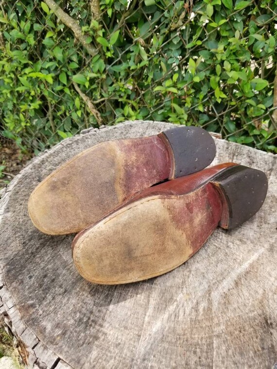 Sz. 7 Vintage Tie Up Shoes/Genuine Leather Slip O… - image 9