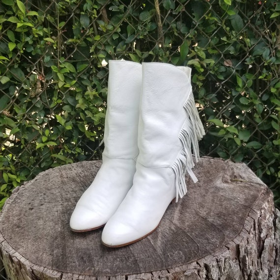 white fringe boots