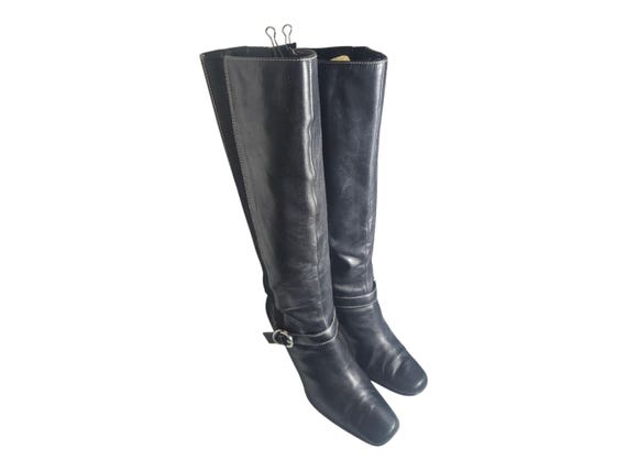 【Honi Anne】Leather Long Boots (5.7 cm) Anne Klein Leather Riding Boot/ Knee High Zipper Boots