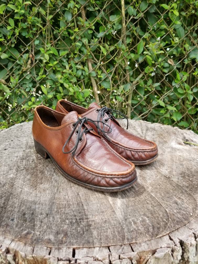 Sz. 7 Vintage Tie up Shoes/genuine Leather Slip on Shoes 1980s