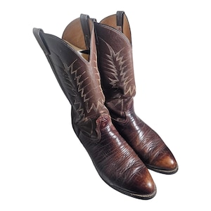 Vintage NOCONA Leather Brown Cowboy Boots Elaborate Stitching. Exotic Size 9D