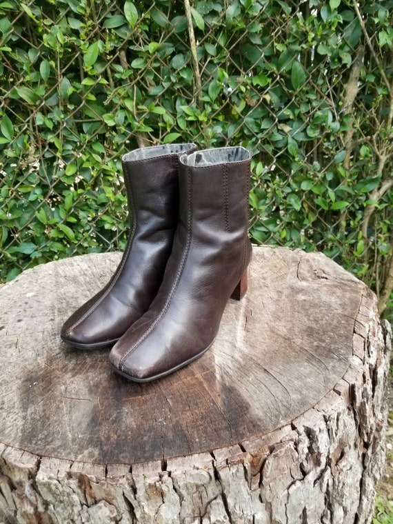 Sz. 7 Vintag Ankle Boots/Genuine Leather Zipper Bo