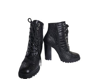Botas ALDO Marille con cordones y estampado de cocodrilo, talla 8.5