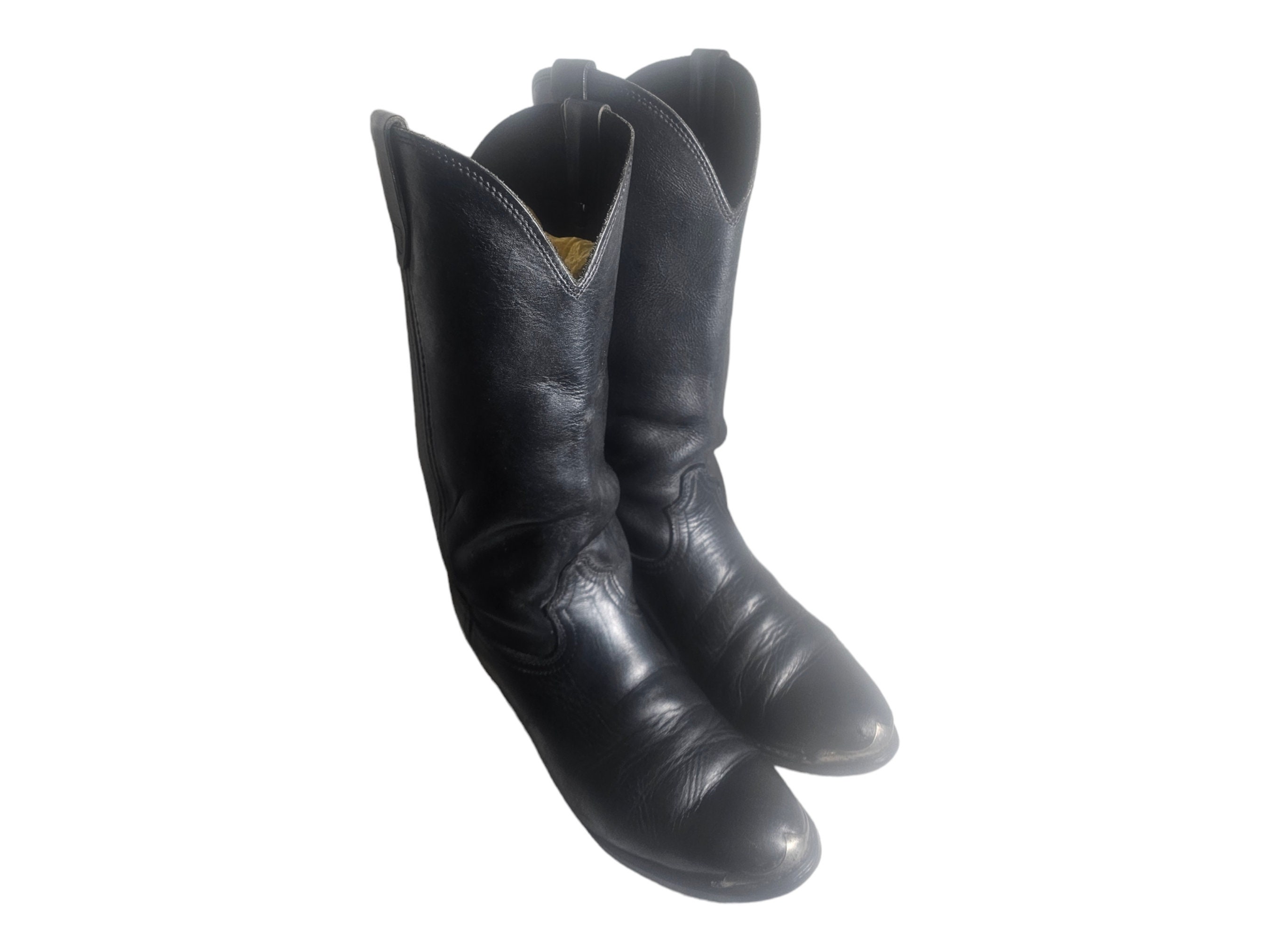 Cats Paw Vintage Western Cowboy Boots Black Leather Pull On Riding Italy 10 1/2 Cats Paw Cowboy Boots - Etsy main image 3