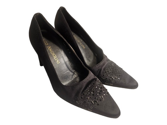Vintage Enzo Angiolini Black Satin Pumps high Heel Pumps Size 9